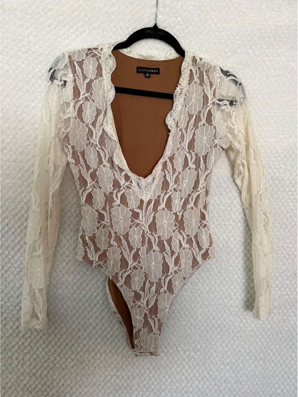 Jlux Label Women's Lace Long Sleeve Bodysuit with Beaded Detail, Size M